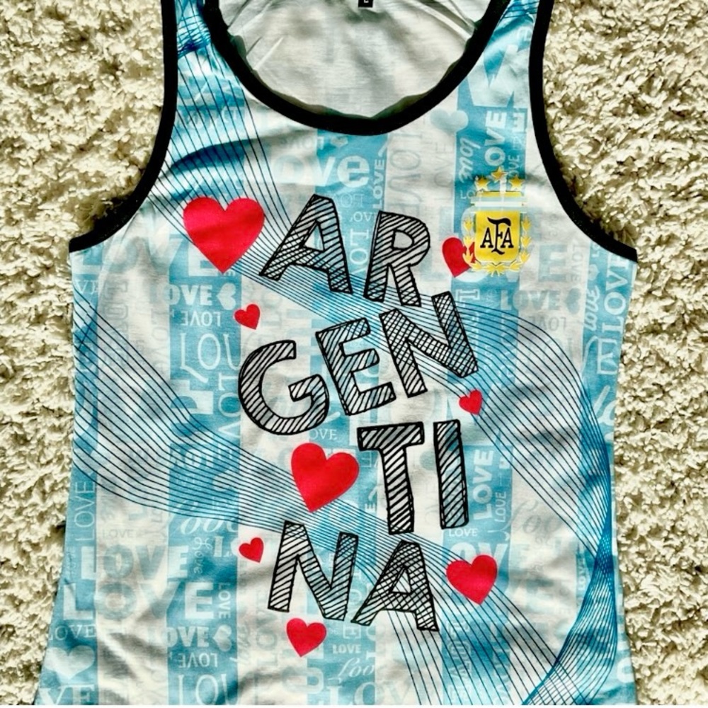 NEW SLEEVELESS GIRL SOCCER SHIRT AFA STAMP # 10- I LOVE ARGENTINA HEARTS…